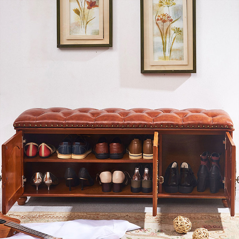 Banc rembourré brun, 32.6" H x 51.1" W x 15.7" D