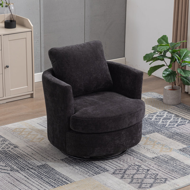 Fauteuil demi-tonneau pivotant en chenille avec coussin moelleux, Noir