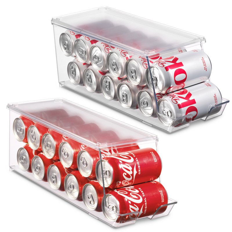 Set Of 2 Soda Can Dispensers Stackable Refrigerator Organizer Bins Holds 12 Cans 