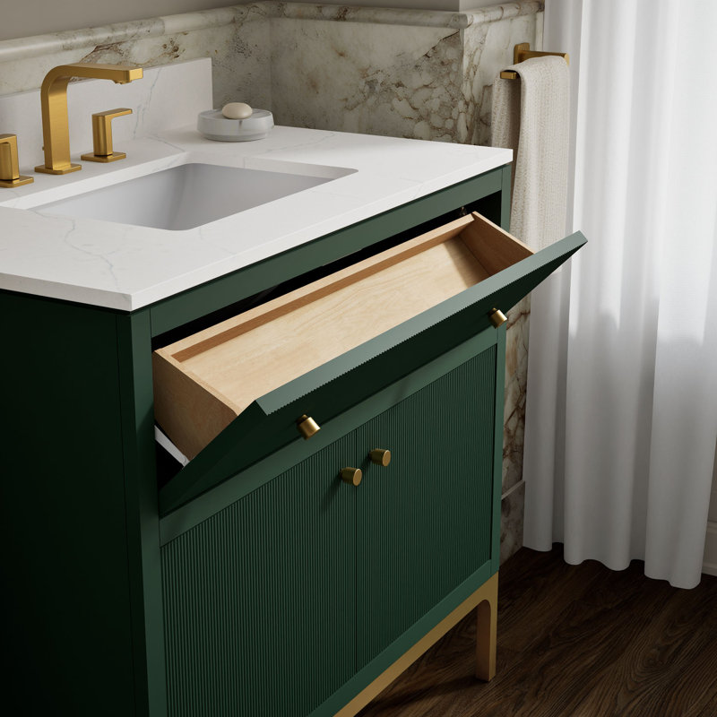 Calpa Meuble-lavabo de salle de bain avec lavabo et comptoir en quartz, Vert