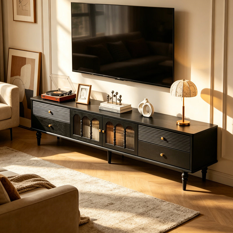 Meuble télé avec rangement Artistic Retro, 20.86" H x 70.86" W x 15.74" D, Black