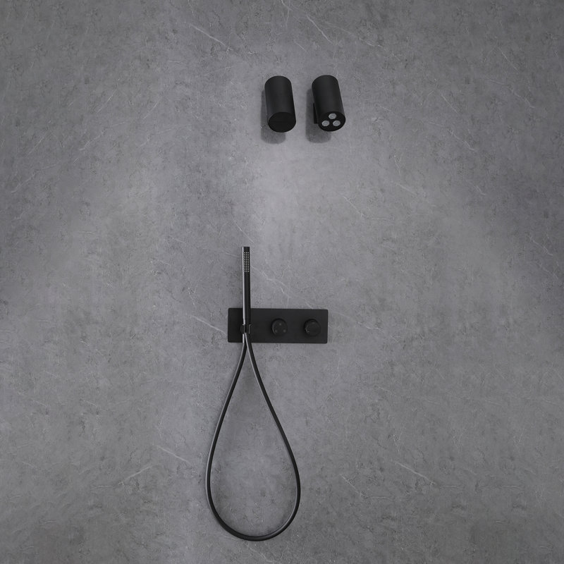Système de douche complet avec valve brute, Noir mat