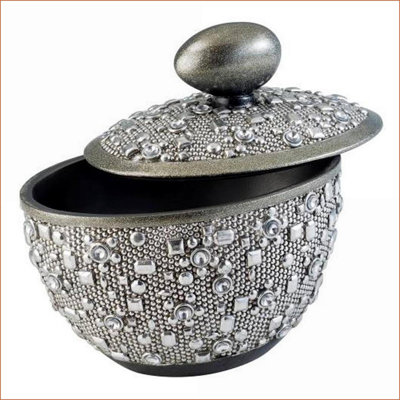Jewelry Box, 8” Tall Round Decorative Storage with Egg-Shaped Handle | Silver Finish | Polyresin
