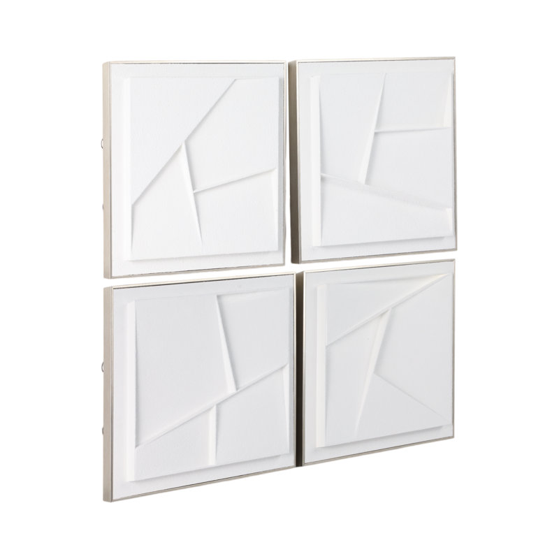 Bohm Modern Dimensional Plaster Artwork Paintings -  Canvas Wall Art Display For Stylish Wall Home Decor Display - Set Of 4, 20", White