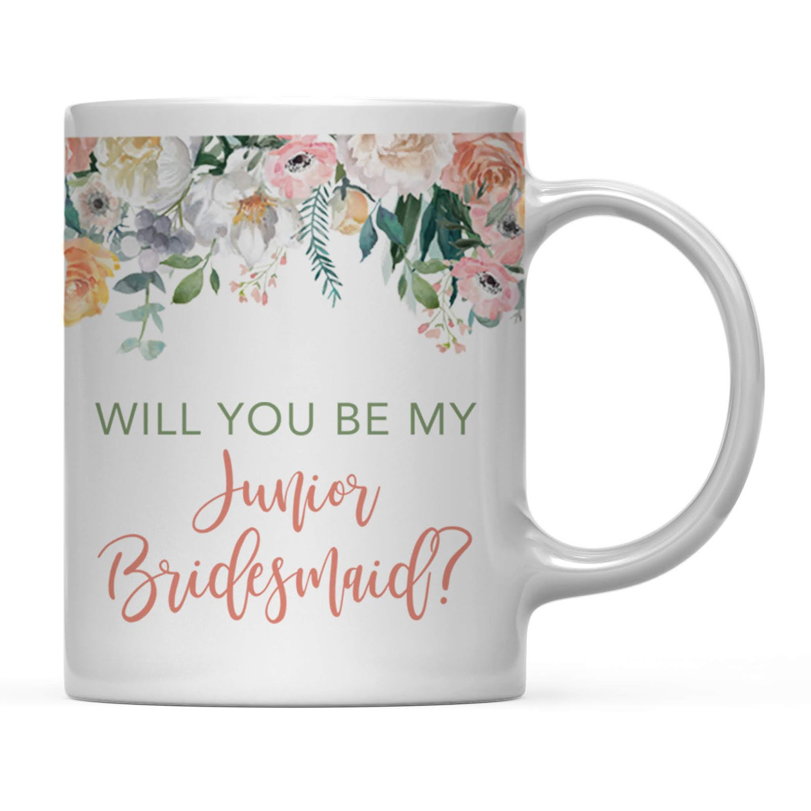 Bungalow Rose Wedding Coffee Mug Gift, Peach Flowers Florals Roses, Will  You Be My Junior Bridesmaid?, 1-Pack, Birthday Christmas Thank You Gift For  ..., image size:1600x1600