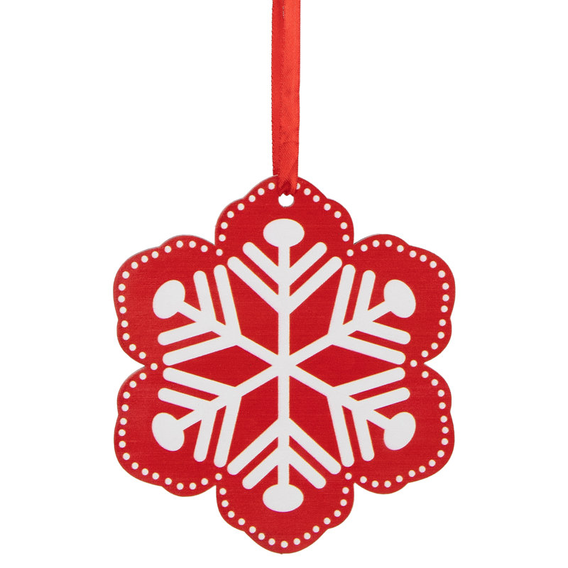 Red and White Wooden Snowflake Christmas Ornament with Polka Dots