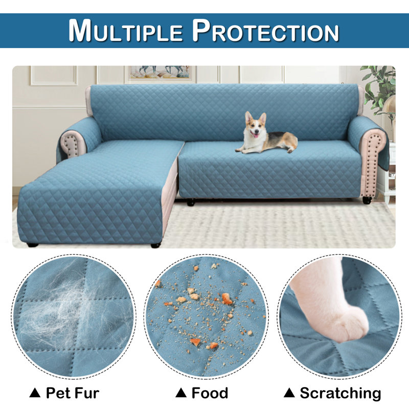 Housse réversible pour canapé à coussins carrés antidérapants, H 61 po x l 102 po x P 65 po, Bleu