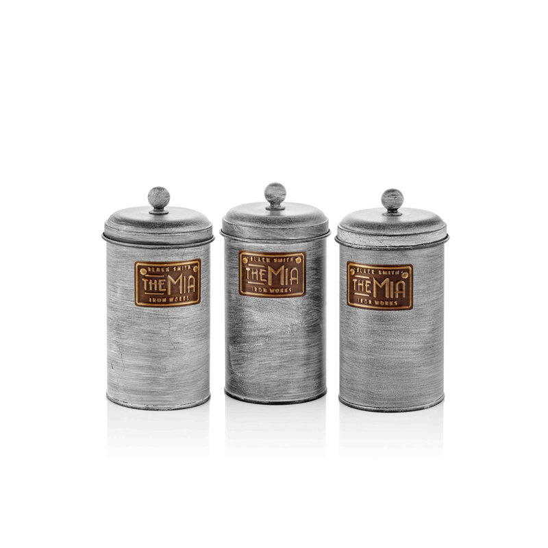 Metal Jar - Set of 3, 22cm H x 11cm W x 11cm D