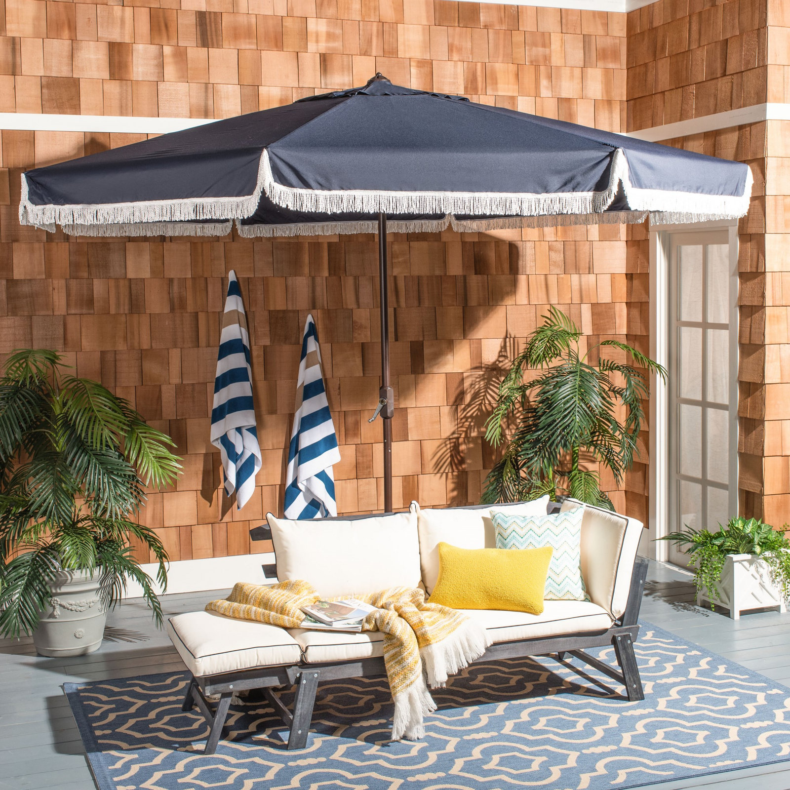Darya 130'' Outdoor Umbrella, Navy/White