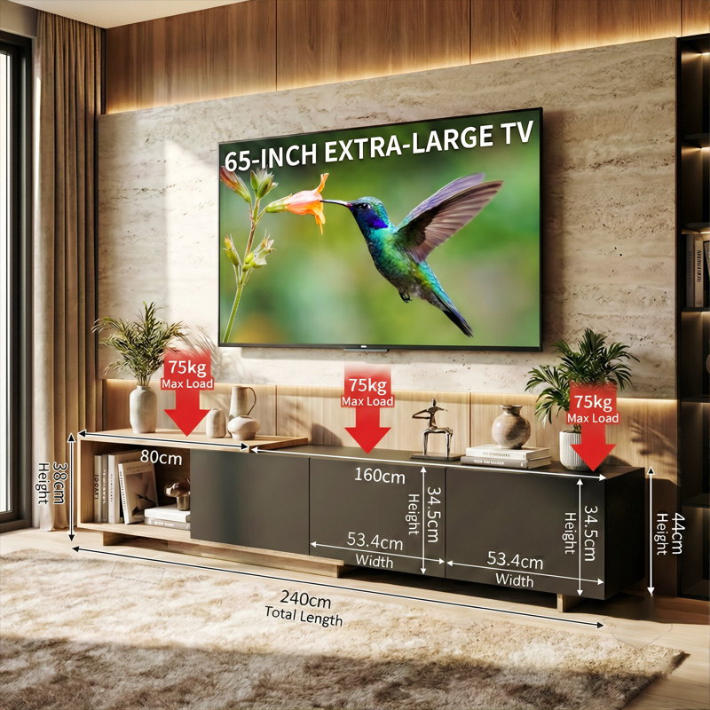 TV Stand for TVs up to 88", Black/Brown