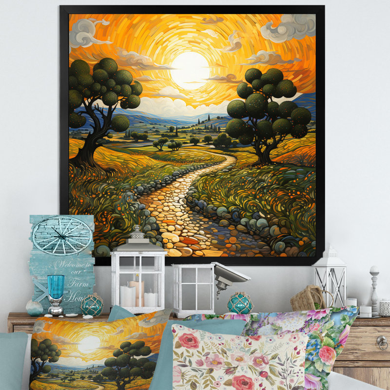 Vangogh Olive Grove in Province Painting Print, 24" H x 24" W, Black, Floater Framed