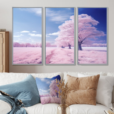 «Pink Winter Tree Snow Landscape», ensemble d'art mural arbre d'hiver