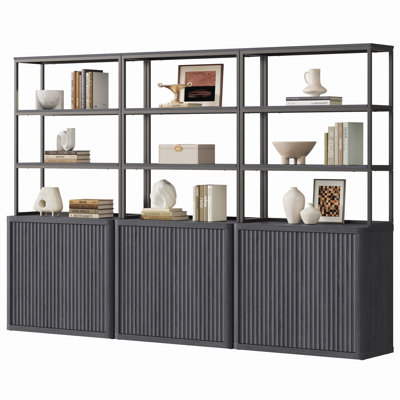 Cesiro 5 -Tier Bookcase With 2 Fluted Doors And Adjustable Shelves by Latitude Run
