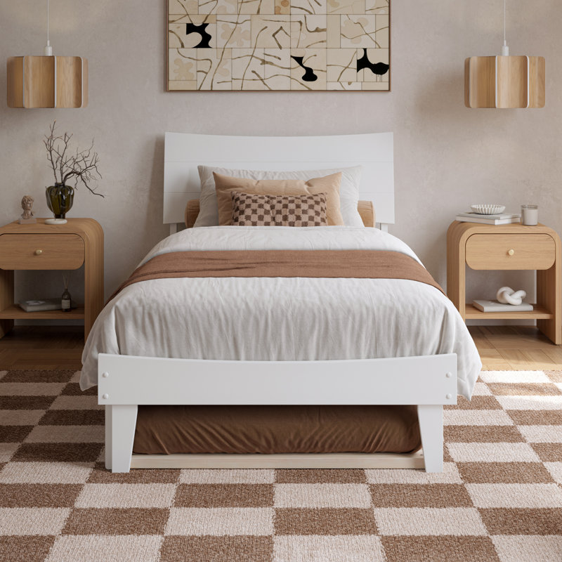Phoenix Wood Platform Bed with Trundle, White, Twin XL