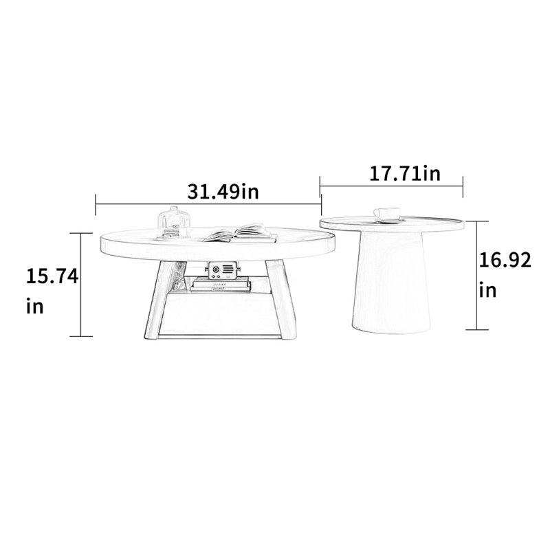 Creamy Round Coffee Table Set, Cream/Brown, 15.74" H x 31.49" L x 31.49" W