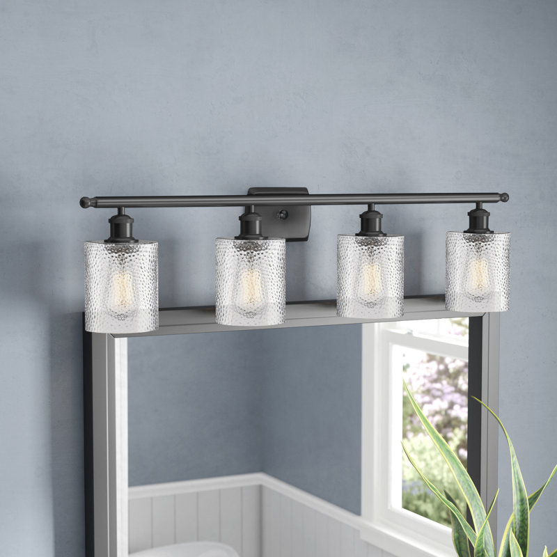 Éclairage pour salle de bain 4 lumières à intensité variable Leilani, Bronze huilé, Transparent