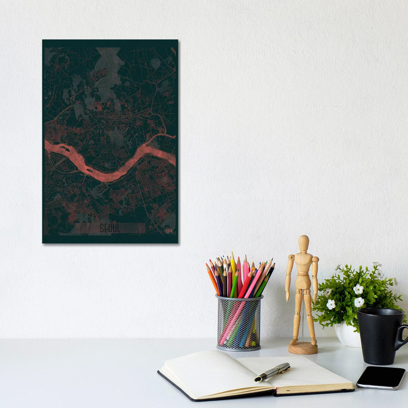 Seoul Infrared Urban Blueprint Map by Hubert Roguski - Wrapped Canvas Print, 20.32 cm H x 30.48 cm W