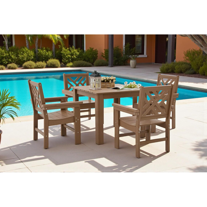 5 Piece Hdpe Outdoor Dining Set For 4 With Square Table (Brown, 5 Piece Square Set), Brown