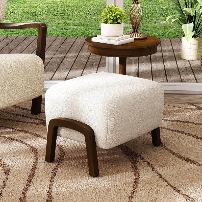 Boucle blanche avec pieds, style contemporain, multi-usages dans le salon, 15,81 po de hauteur, pieds en bois massif pour une durabilité accrue, 19,49 po de profondeur