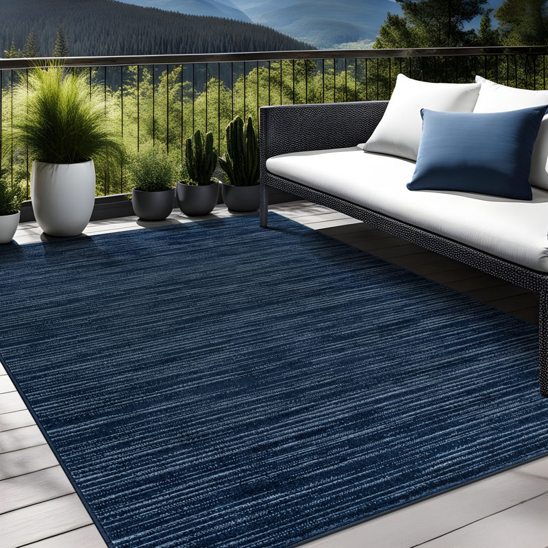 Tapis rayé intérieur / extérieur, Navy, Rectangulaire 8 pi x 10 pi