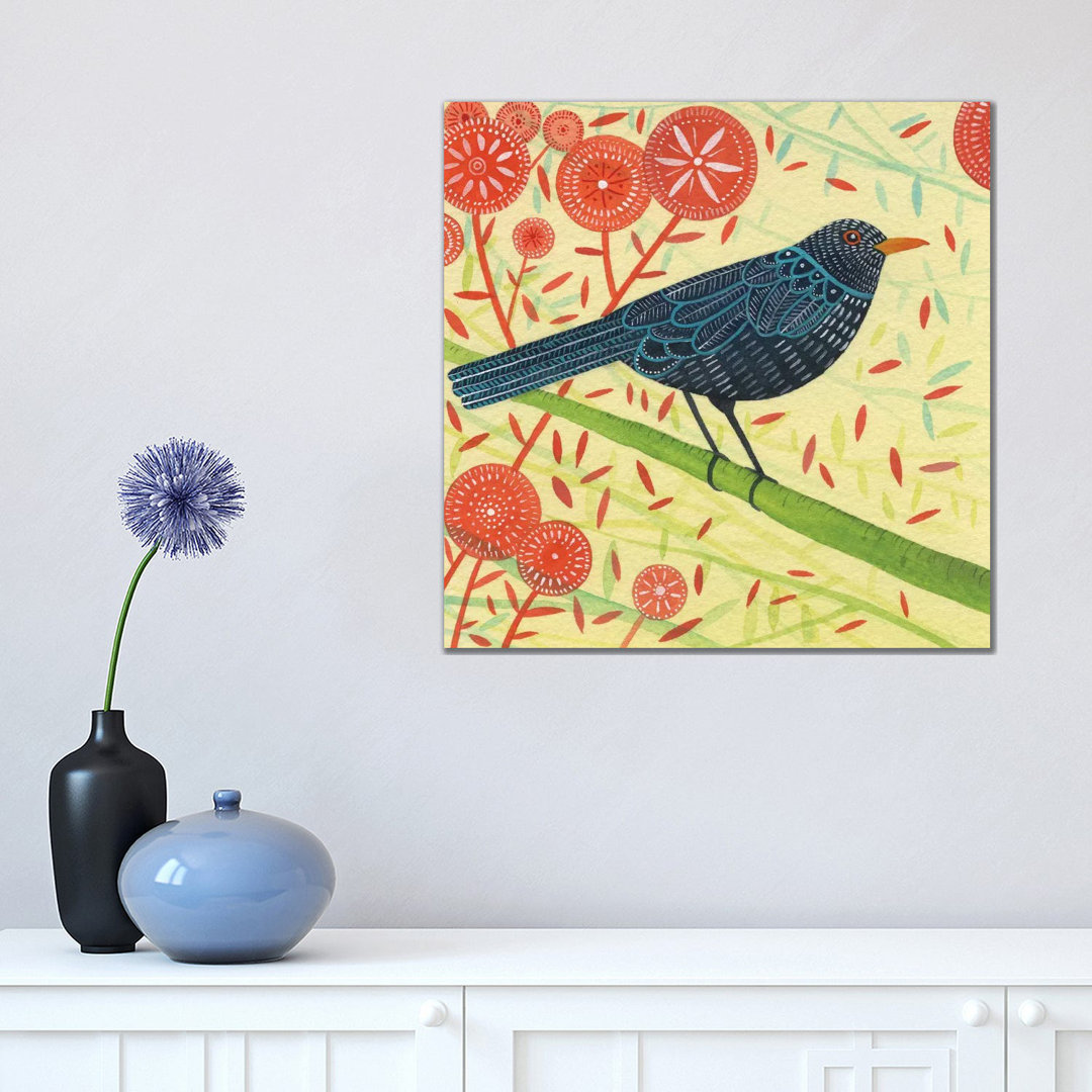 Blackbird Pair II by Michelle Campbell - Floater Frame Graphic Art on Canvas