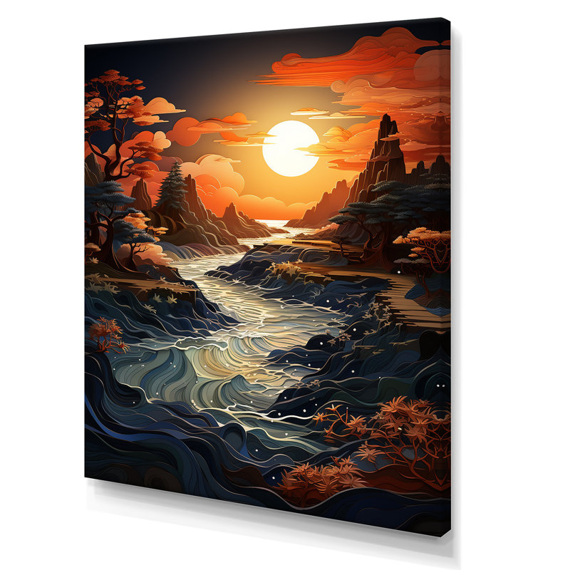 «Burrton Sunset Moonlit Serenity Papercut II», reproduction sur toile, H 44 po x l 34 po x P 1,5 po, Toile tendue