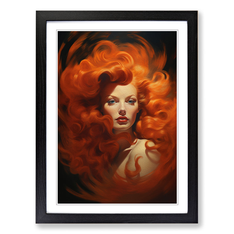 Red Headed Woman Surrealism - Single Picture Frame Print on Wood, Black Framed, 46cm H x 34cm W x 2cm D