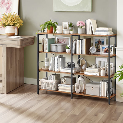 4-Tier Bookshelf, Shelving Unit, Tall Storage Shelf, 30 X 120 X 109.4 Cm, Industrial Style, Room Divider, Living Room, Study, Kitchen, Rustic Brown