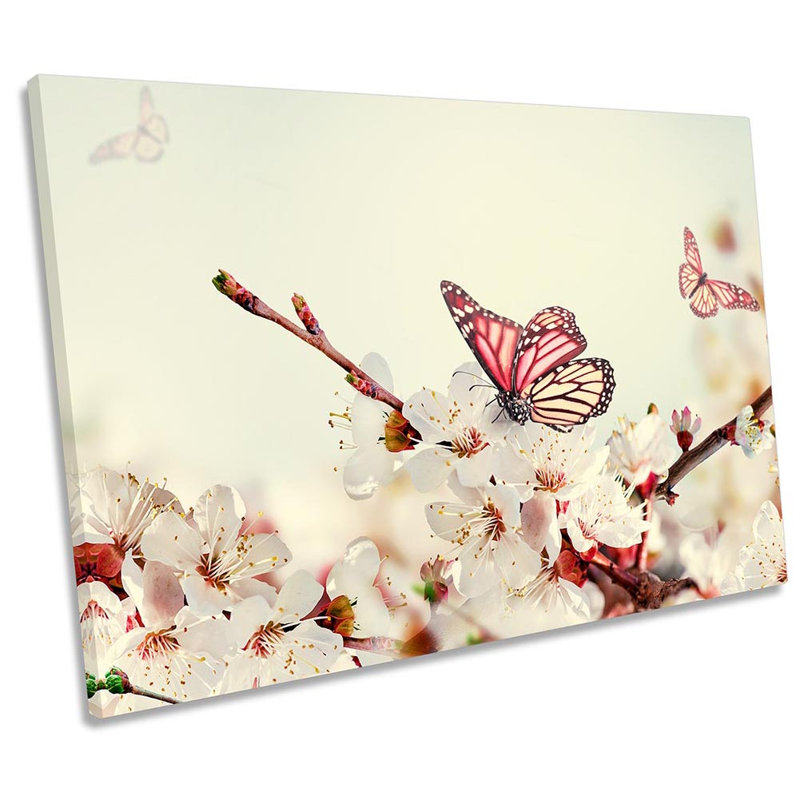 Butterfly Cream Floral Flowers Framed - Wrapped Canvas Print, 30.5cm H x 45.7cm W x 2cm D