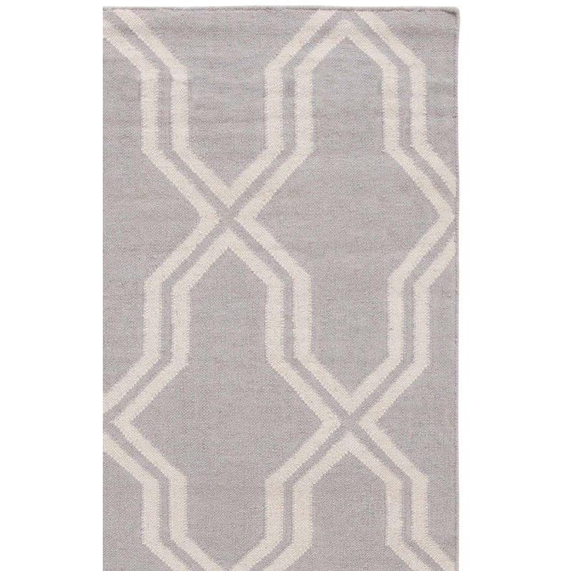 Rodgers Hand Woven Flat Weave Wool/Cotton Geometric Rug in Gray/Ivory, Rectangle 6' x 9'