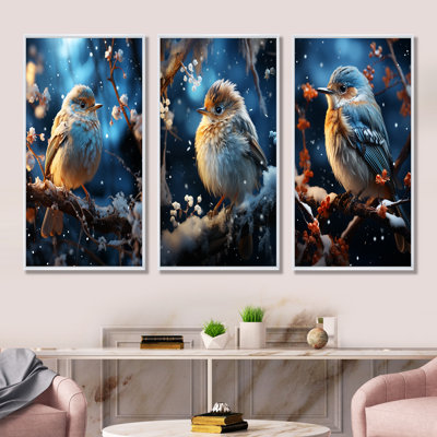 «Blue Bird In Winter Serenity I», ensemble de 3 reproductions d'art mural