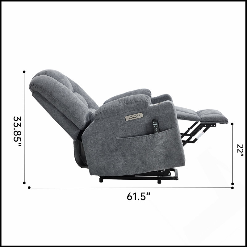 Lift Recliner Chair With Massage, Heat, And USB Ports For Elderly, Overstuffed Comfort And Heavy Duty Mechanism, Gray