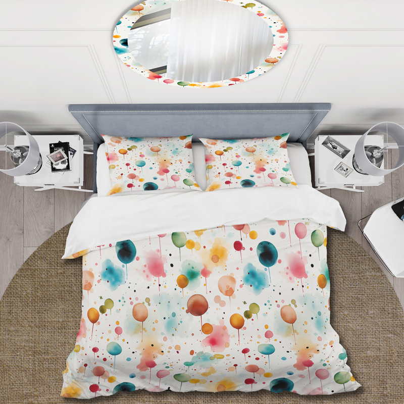 Literie à motif de pois Watercolor Dreams II, Housse de couette pour grand lit et 2 taies décor