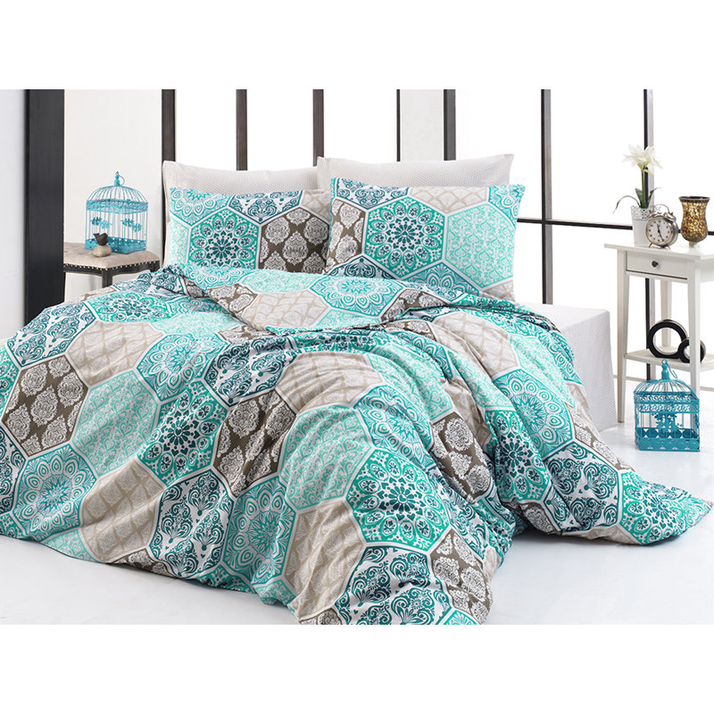 Geometric Shapes Duvet Cover Set with Pillowcases, 155 x 200cm Duvet Cover + 1 Standard Pillowcase, Red