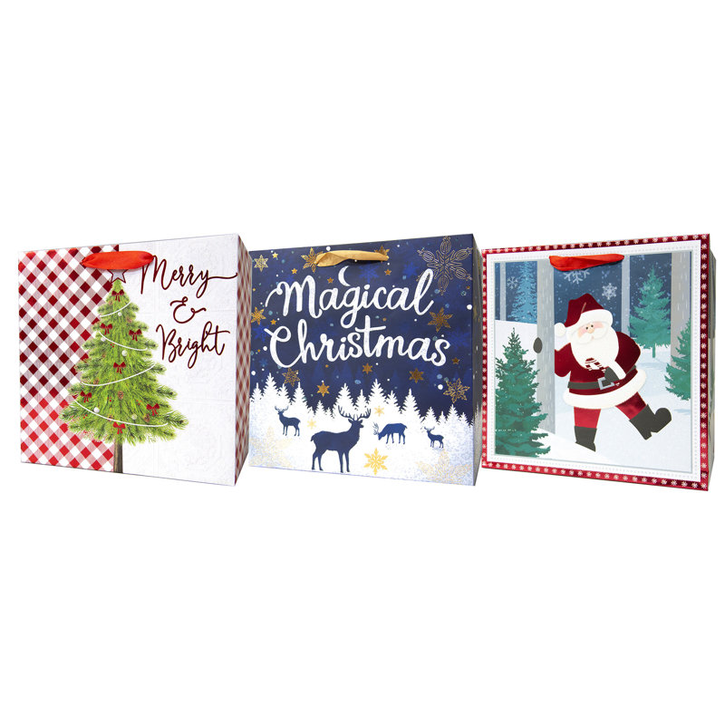 Paquet de 3 sacs-cadeaux de Noël moyens assortis avec poignée