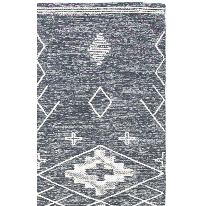 Holtby Southwestern Handmade Flatweave Wool/Cotton Charcoal/Ivory Area Rug, Runner 2'3" x 9'