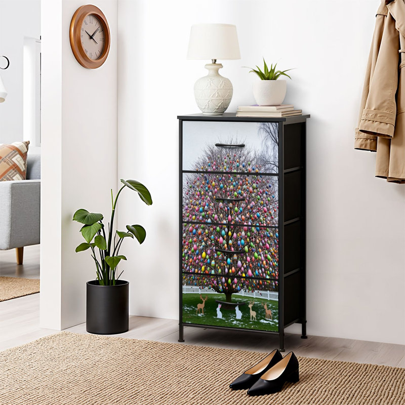 4 Drawer Dresser for Bedroom, Narrow Chest of Drawers, Wooden Top and Study Iron Frame 18"x37.5"-(WxH)