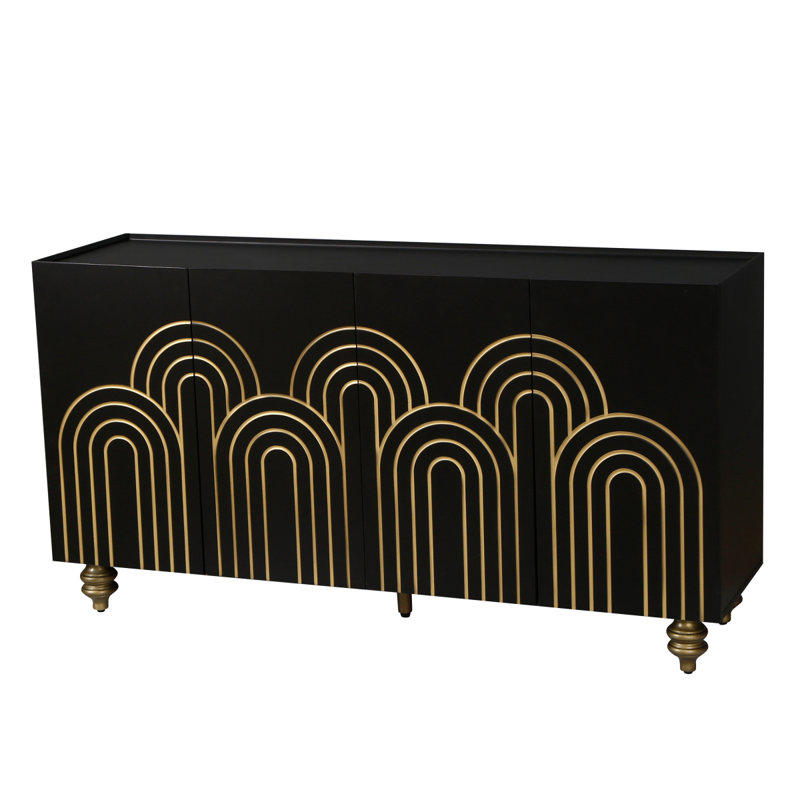 Buffet noir à 4 portes avec tablettes intérieures réglables