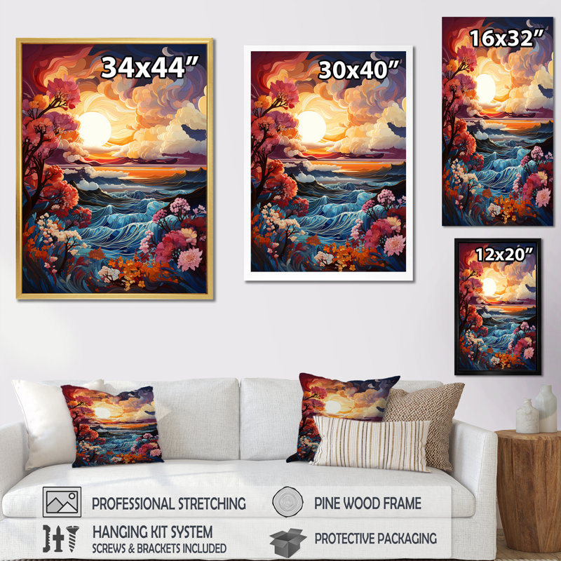 «Clouds Sunset II», reproduction sur toile, H 32 po x l 16 po x P 1 po, Cadre simple blanc