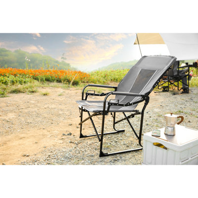 Grey Heavy Duty Camping Directors Chair - Portable With Side Table For Lawn, Picnic, Beach Trip Fishing Oversized Folding Picnic