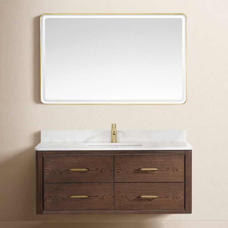 Cristo 48'' Single Bathroom Vanity with Top, Dark Brown Oak, 48"