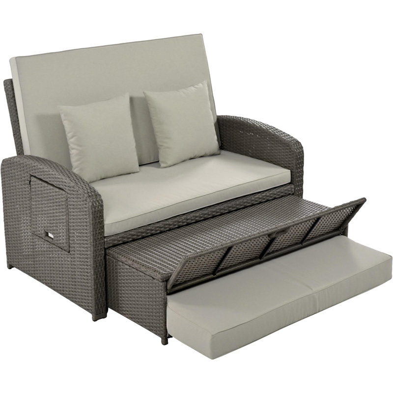 Outdoor metal frame rattan weave daybed, Gray