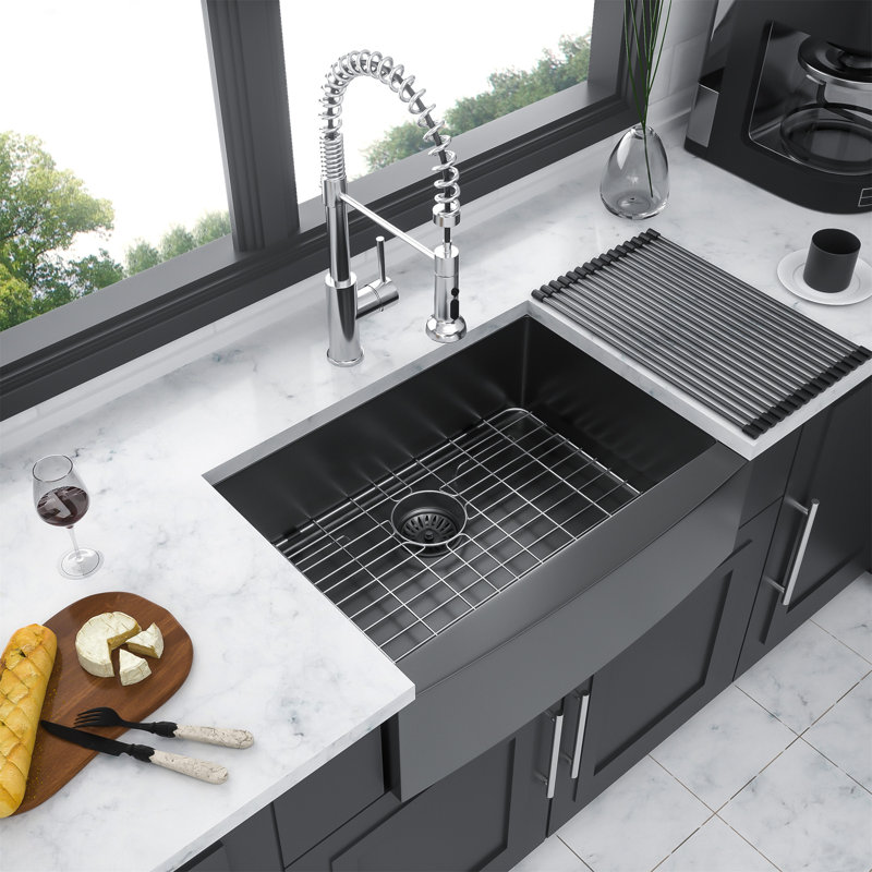 27 Gunmetal Black Farmhouse Sink - 27*21*10 Inch Kitchen Sink Stainless Steel 16 Gauge Apron Front Kitchen Sink