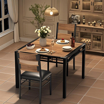 Dining Table Set For 2, Dining Table With 2 Upholstered Chairs, Wood 3-Piece Kitchen Dining Room Table Set With Corner Protector For Small Space, Kitc by 17 Stories