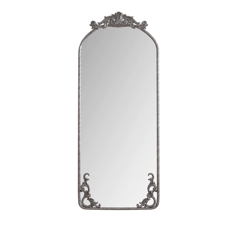 58"X24" Arched Full Body Mirror With Vintage Ornate Carved Applique On Top And Bottom, Hanging Wall Mounted Mirror, For Living Room Bedroom Retro Home Decor Mirror