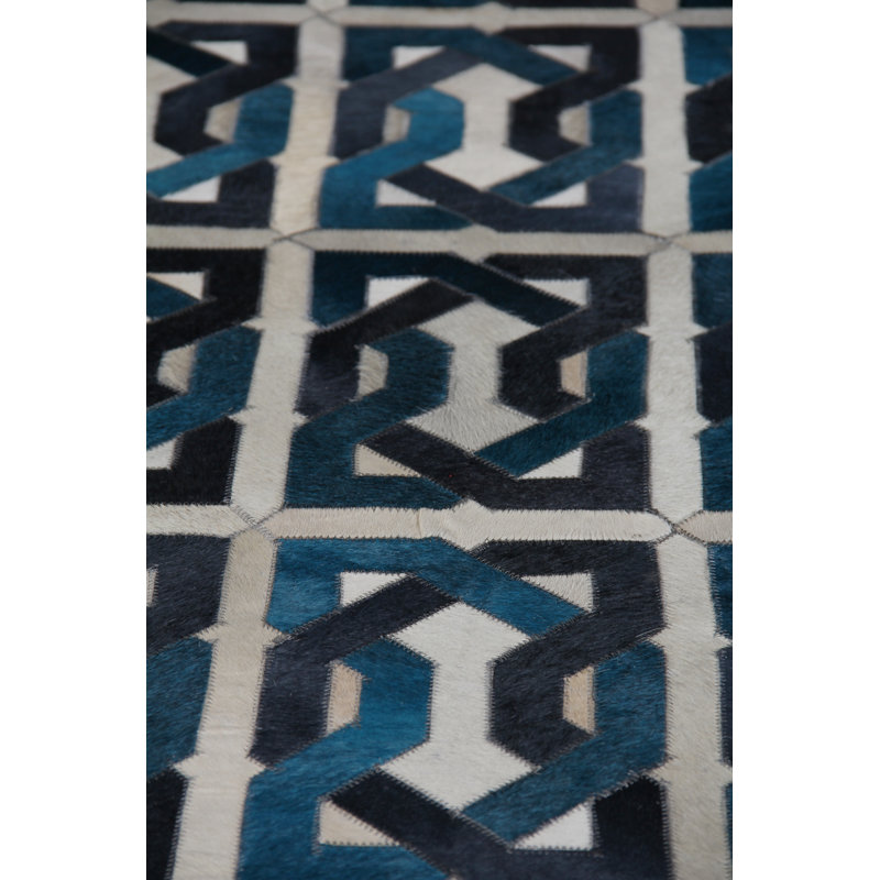 Natural Hide Cowhide Geometric Area Rug, Rectangle 5' x 8'