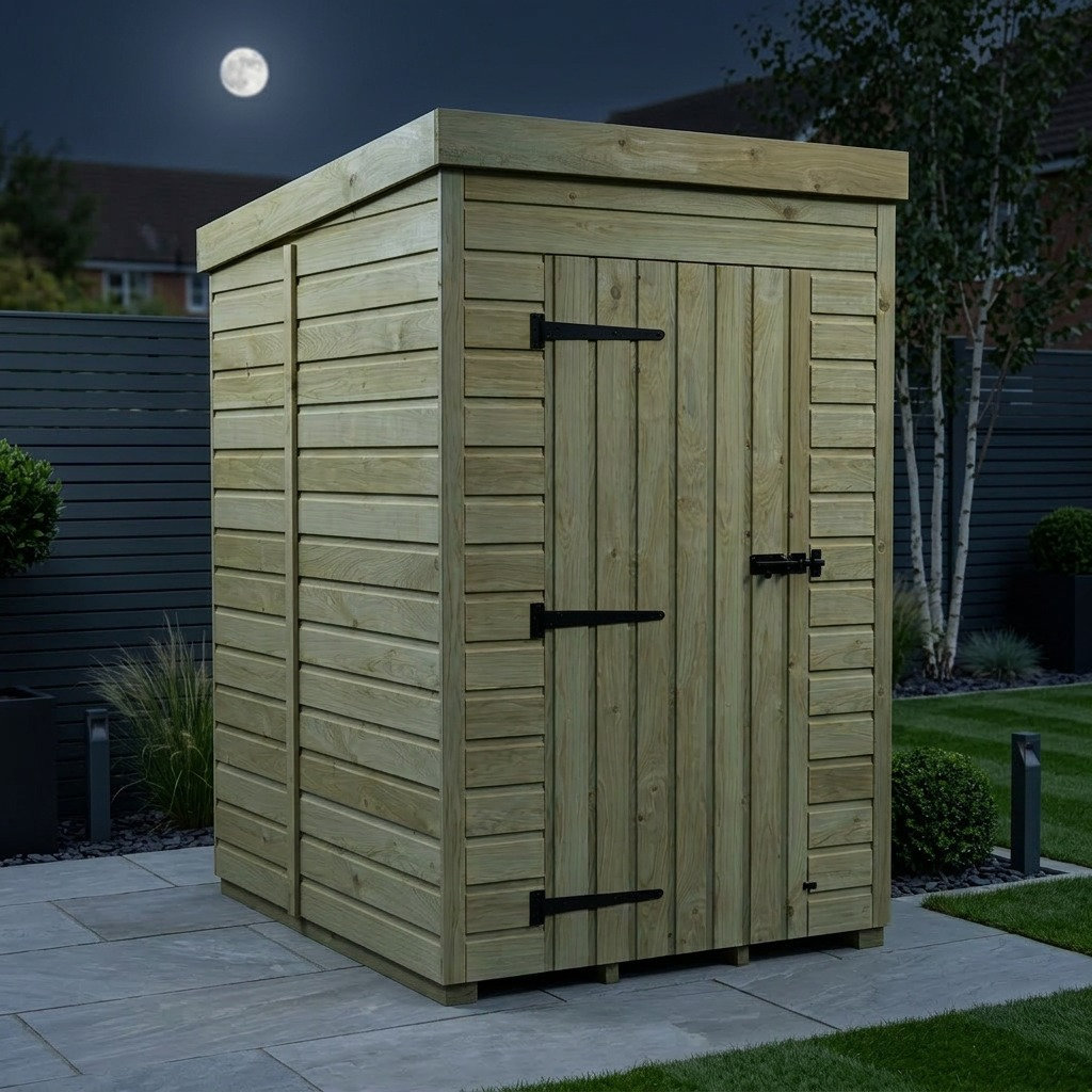 Total Sheds 4ft x 5ft Pent Garden Shed - Single Door - No Windows - Pressure Treated Timber - UK Manufactured