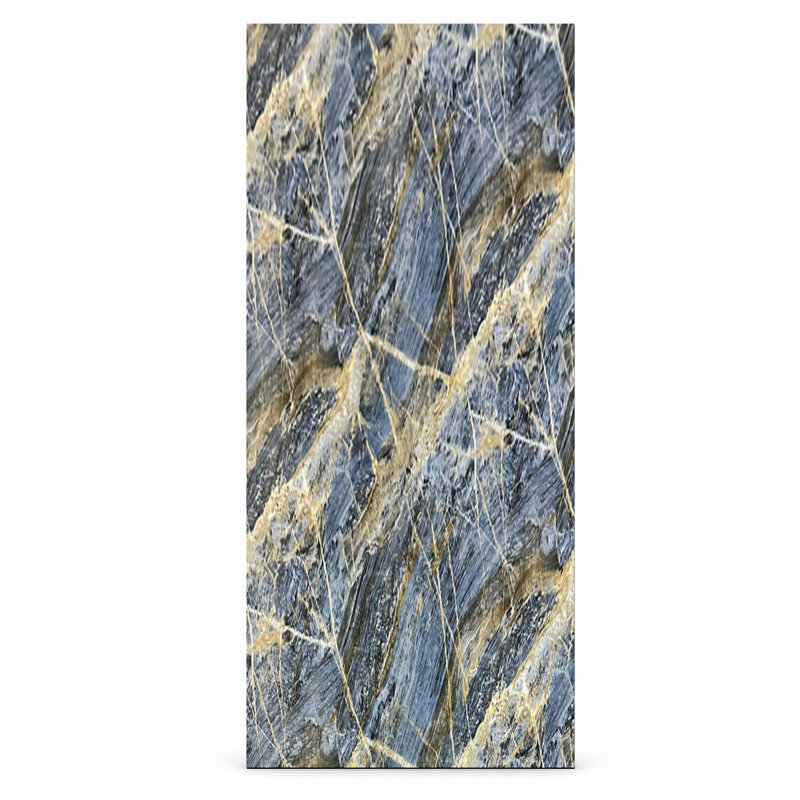Panneaux muraux brillants en or bleu 4 pi x 9 pi en or bleu Falkirk Irvine III (paquet de 3), Bleu, veines dorées
