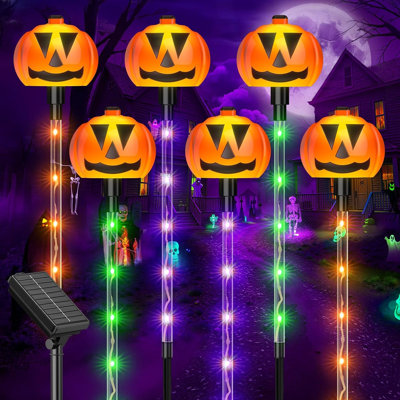 Halloween Solar Pumpkin Pathway Lights Outdoor Decoration, Halloween Outdoor Decorations with 8 Lighting Modes, Multicolor LED Solar Garden Stake Lights for Yard, Garden, Walkway and Patio