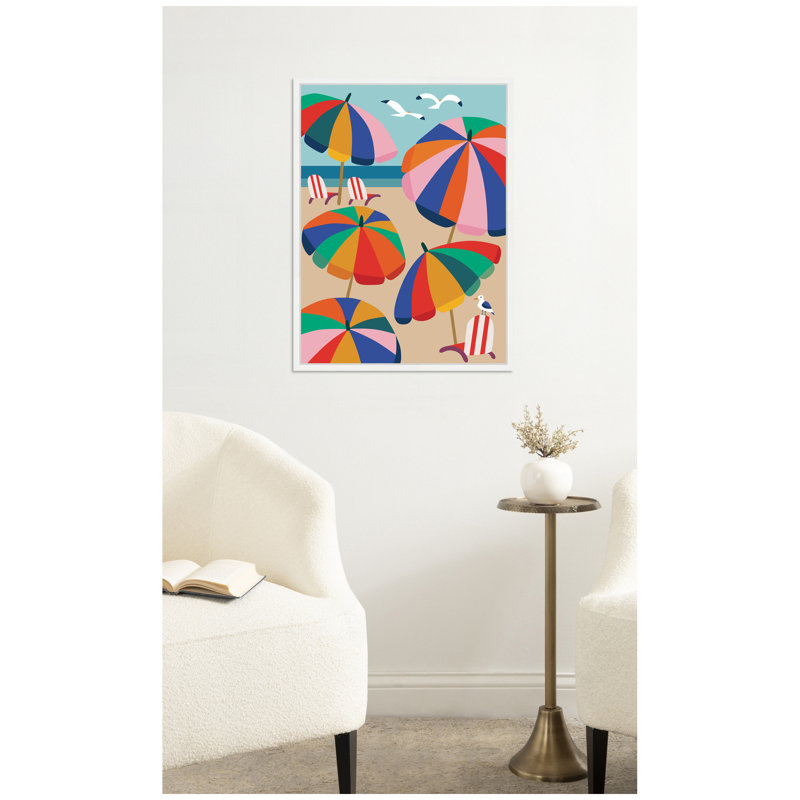 «Coastal Beach Umbrellas» par Rachel Lee 3 Birdies Studio, reproduction d'art sur toile encadrée